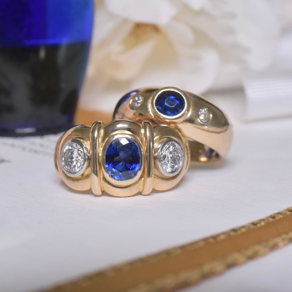 Estate 18ct Yellow Gold Sapphire And Diamond Ring