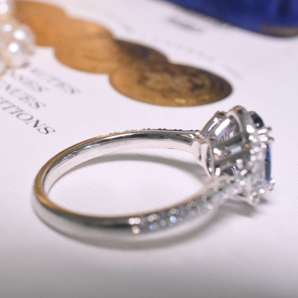 Superb Australian Platinum And Natural Ceylon Sapphire Diamond Ring RRP $8,150 AUD By Paul Bram, Melbourne