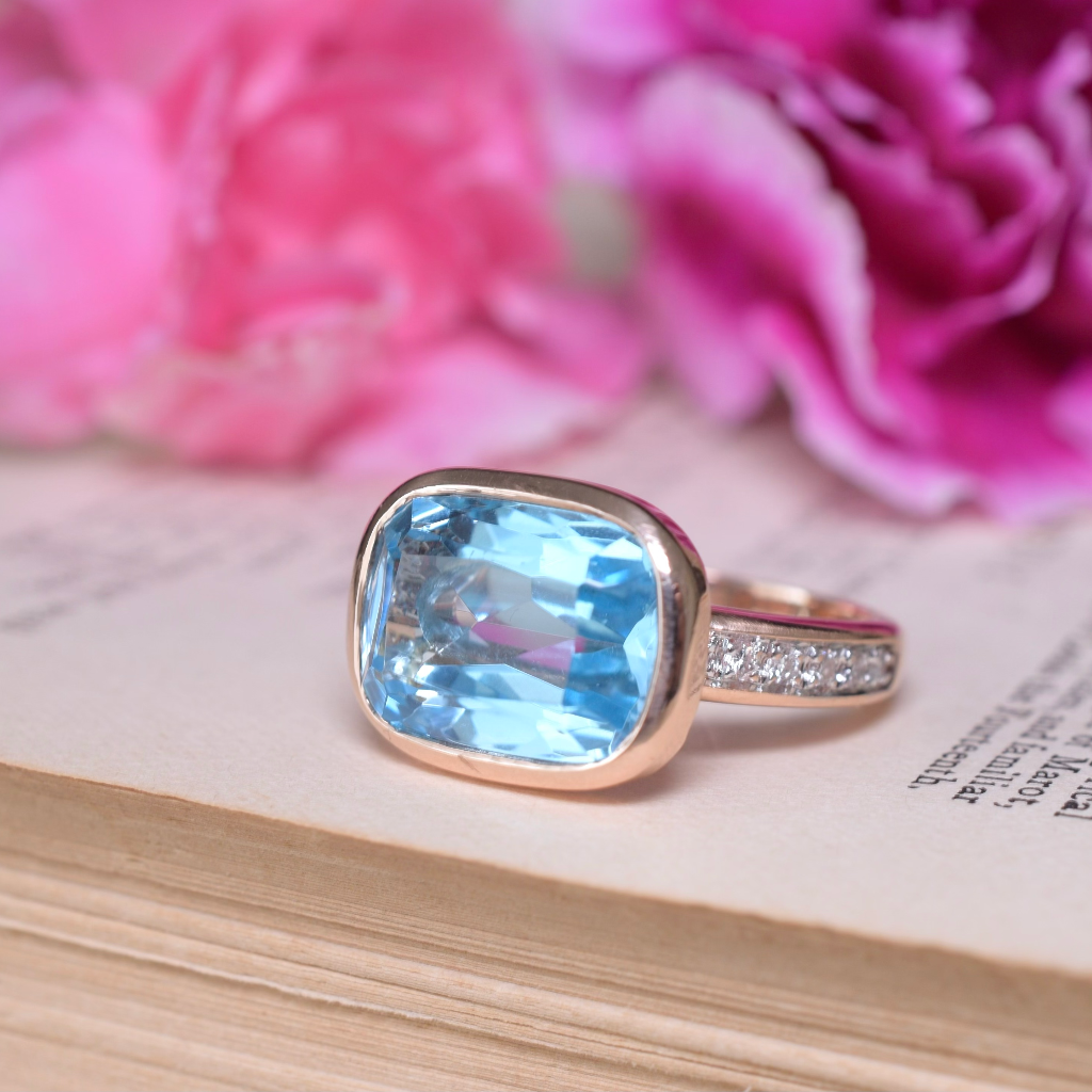 Contemporary 9ct Rose Gold Topaz And Diamond Ring