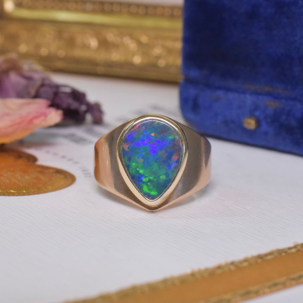 Vintage 9ct Rose Gold Pear-Shape Opal Doublet Ring