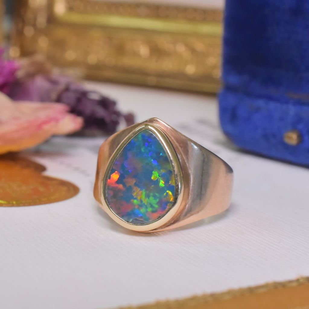 Vintage 9ct Rose Gold Pear-Shape Opal Doublet Ring