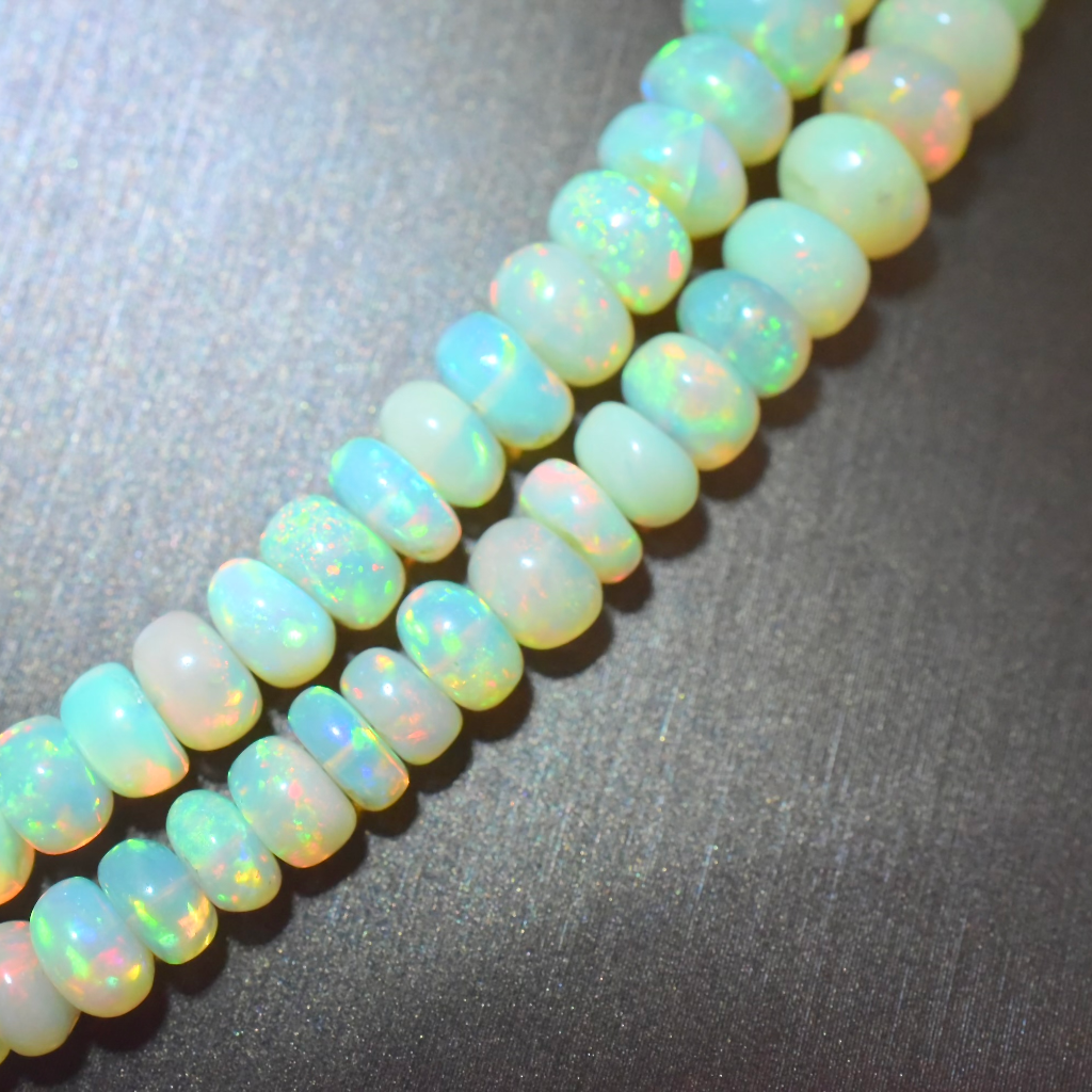 Vintage 18ct Gold And Diamond Ethiopian Opal Two Strand Necklace