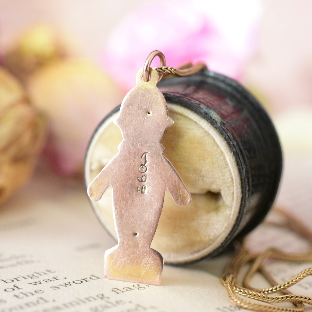 Antique Australian Edwardian 9ct Rose Gold 'Kewpie' Charm Pendant By A.J Long And Co. Circa 1910s