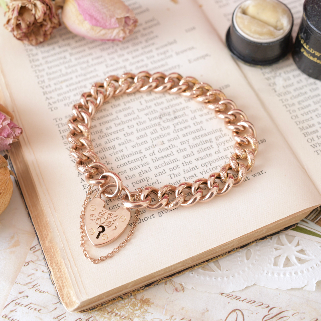 Antique 9ct Rose Gold ‘Day And Night’ Heart Padlock Bracelet Circa 1900