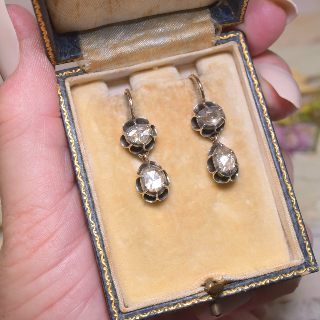 Antique Victorian 12ct Gold And Silver Diamond Earrings Circa 1870-1890
