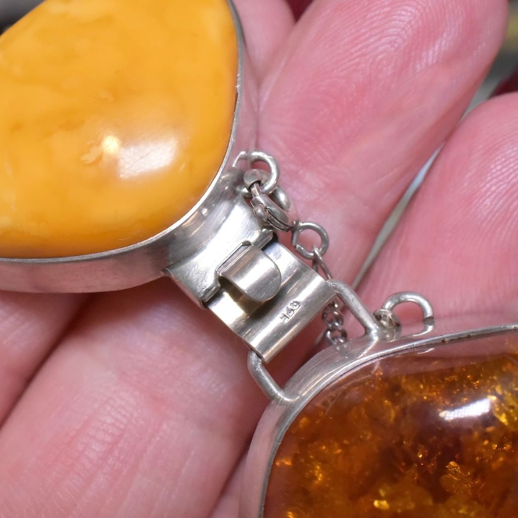 Vintage Sterling Silver And Amber Bracelet - 59 Grams