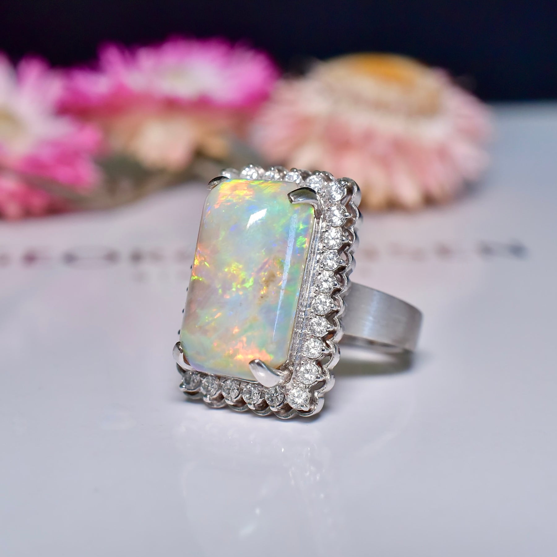 Contemporary 14ct White Gold Solid White Opal Ring Independent Valuation Included With Purchase $12,400 AUD