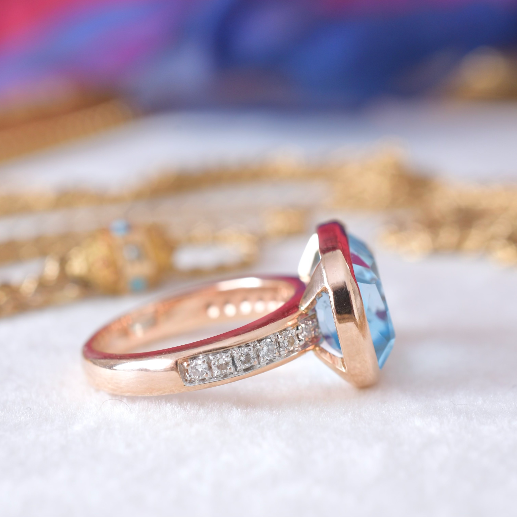 Contemporary 9ct Rose Gold Topaz And Diamond Ring