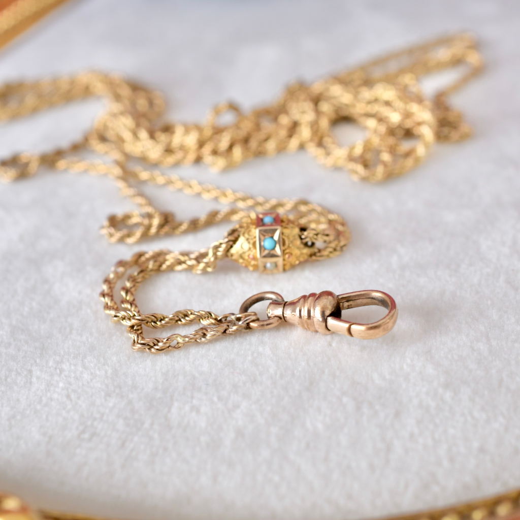 Antique 20th Century **Gold Filled** Slide Chain With Etruscan Styled Slider