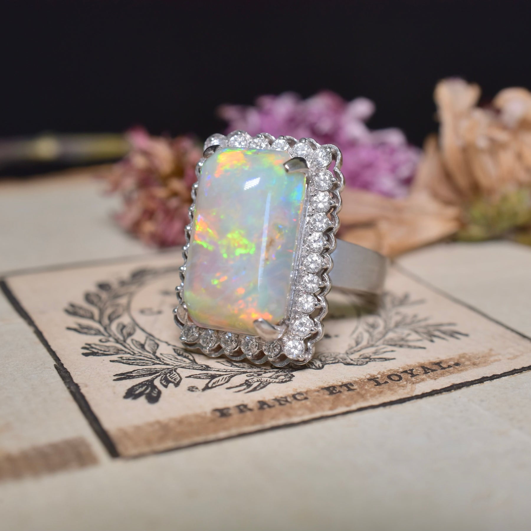 Contemporary 14ct White Gold Solid White Opal Ring Independent Valuation Included With Purchase $12,400 AUD