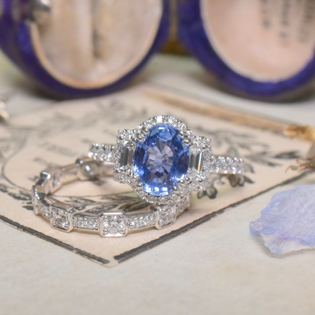 Superb Australian Platinum And Natural Ceylon Sapphire Diamond Ring RRP $8,150 AUD By Paul Bram, Melbourne