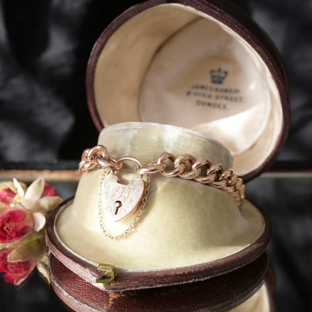 Antique 9ct Rose Gold ‘Day And Night’ Heart Padlock Bracelet Circa 1900