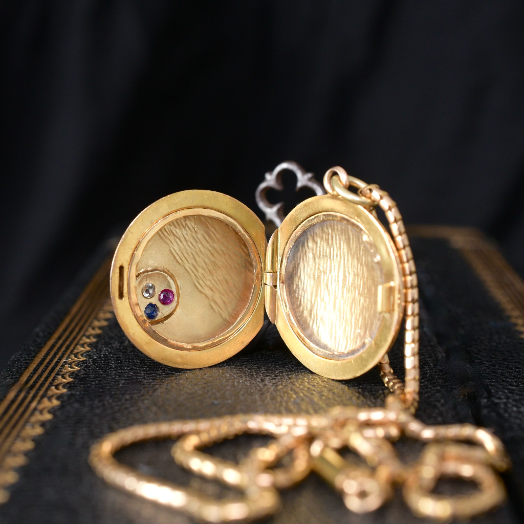 Antique Art Nouveau 15ct Gold Diamond Ruby Sapphire Locket Circa 1890-1910-15