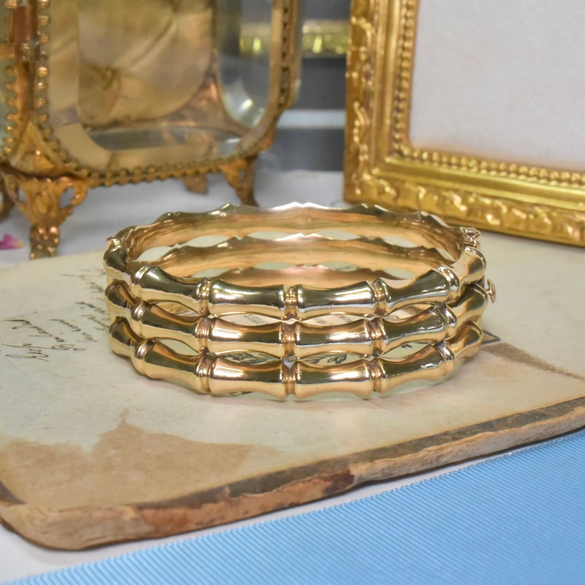 Antique 9ct Yellow Gold Triple Bamboo Bangle Circa 1910-15