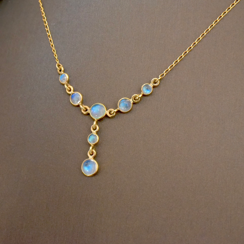 Modern 9ct Yellow Gold Moonstone Necklace And Earring Set