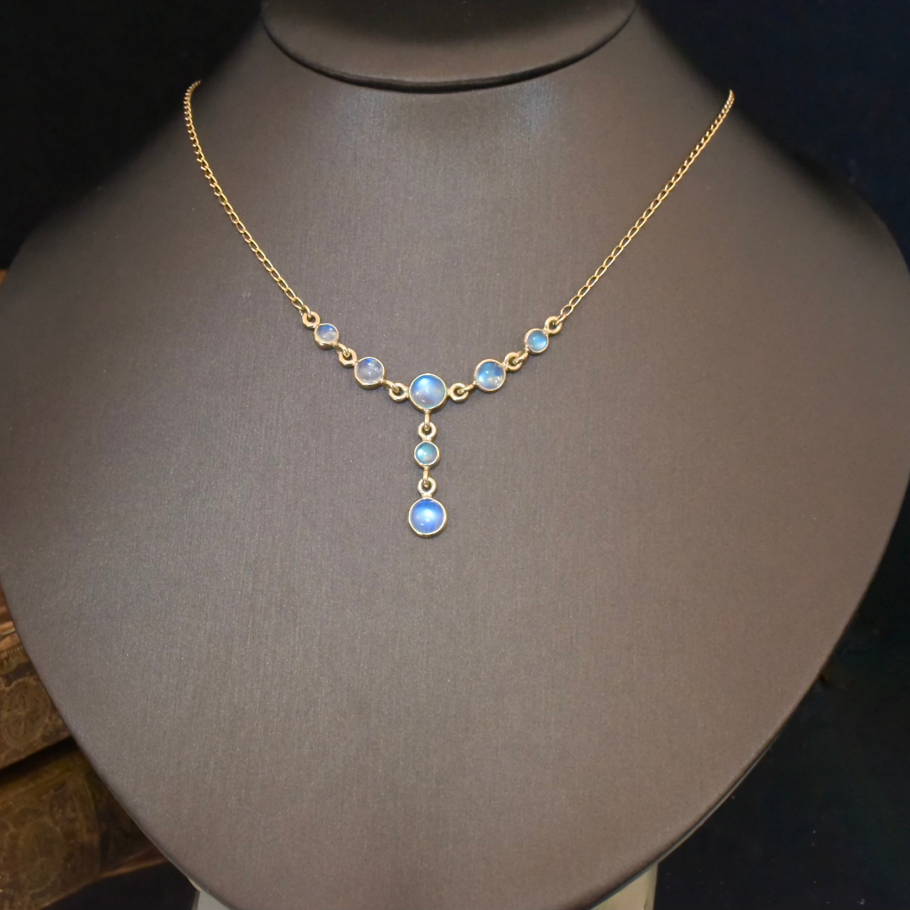 Modern 9ct Yellow Gold Moonstone Necklace And Earring Set