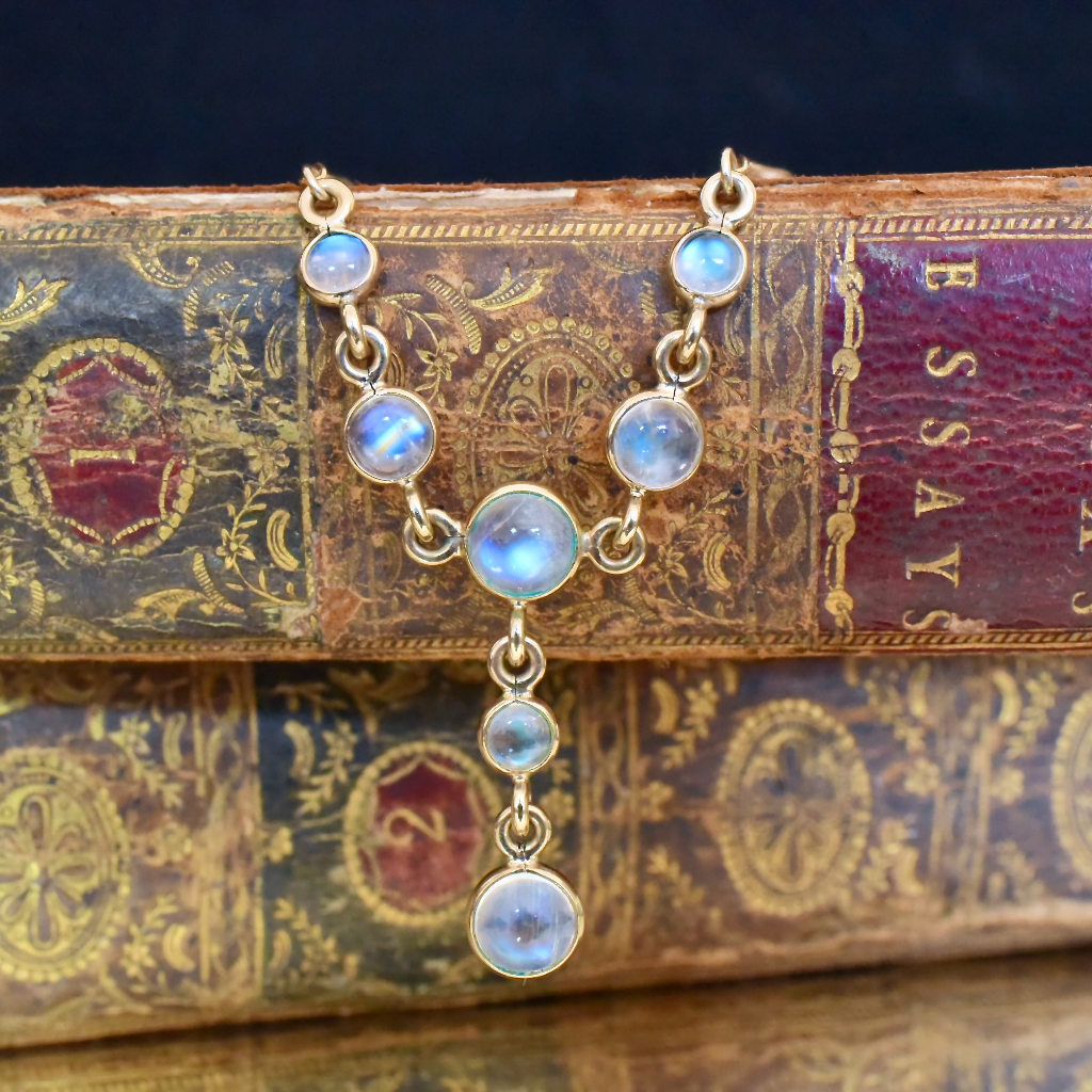 Modern 9ct Yellow Gold Moonstone Necklace And Earring Set