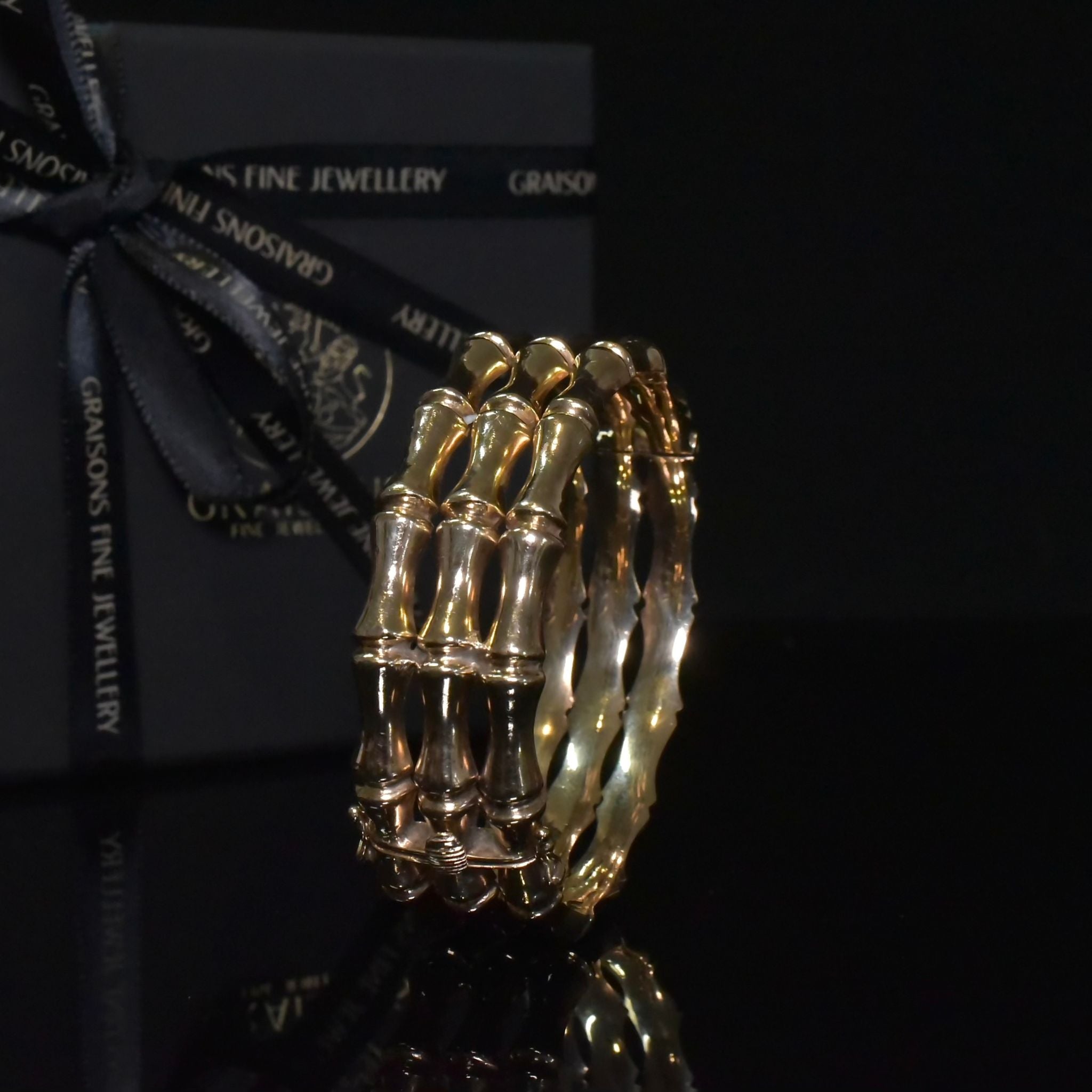 Antique 9ct Yellow Gold Triple Bamboo Bangle Circa 1910-15