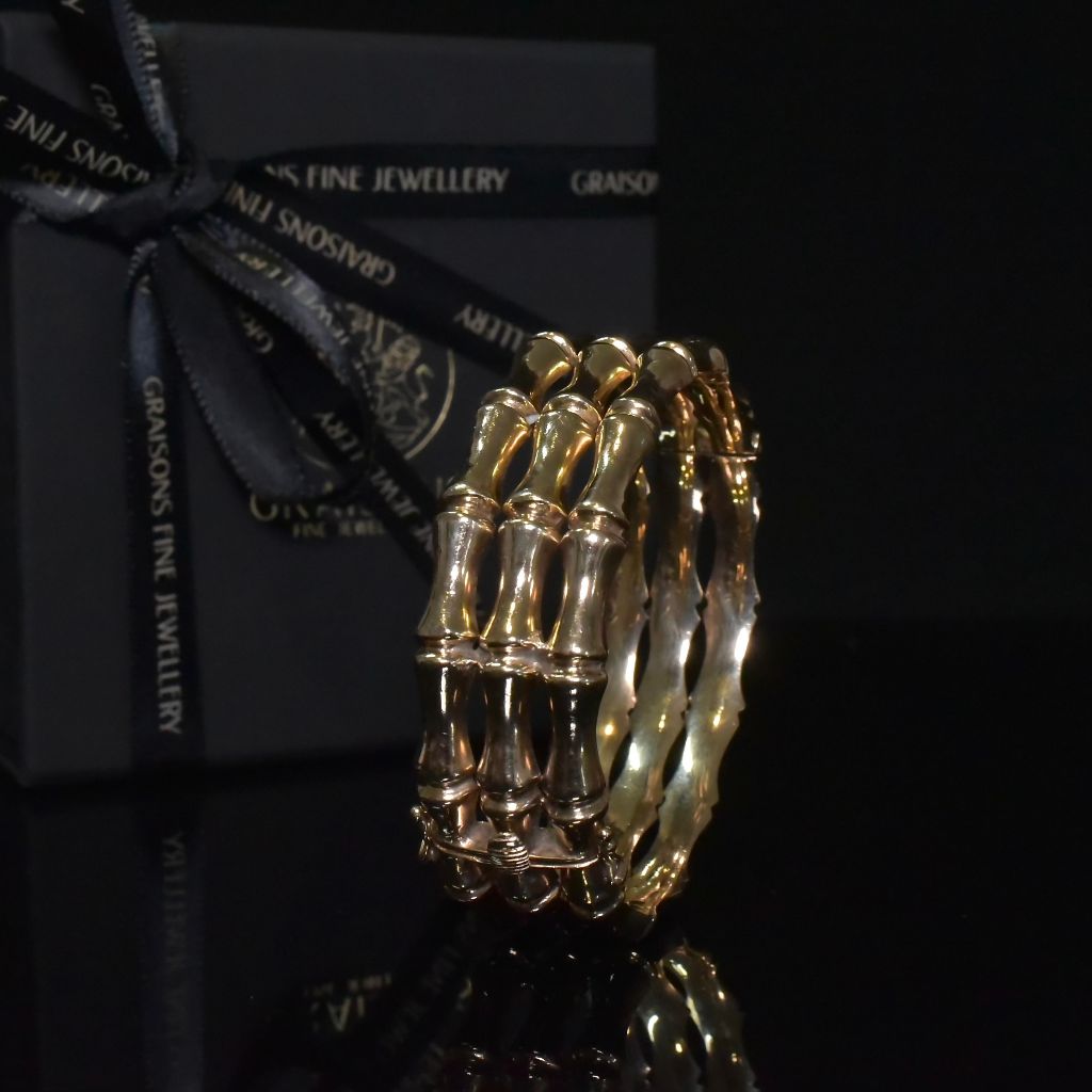 Antique 9ct Yellow Gold Triple Bamboo Bangle Circa 1910-15