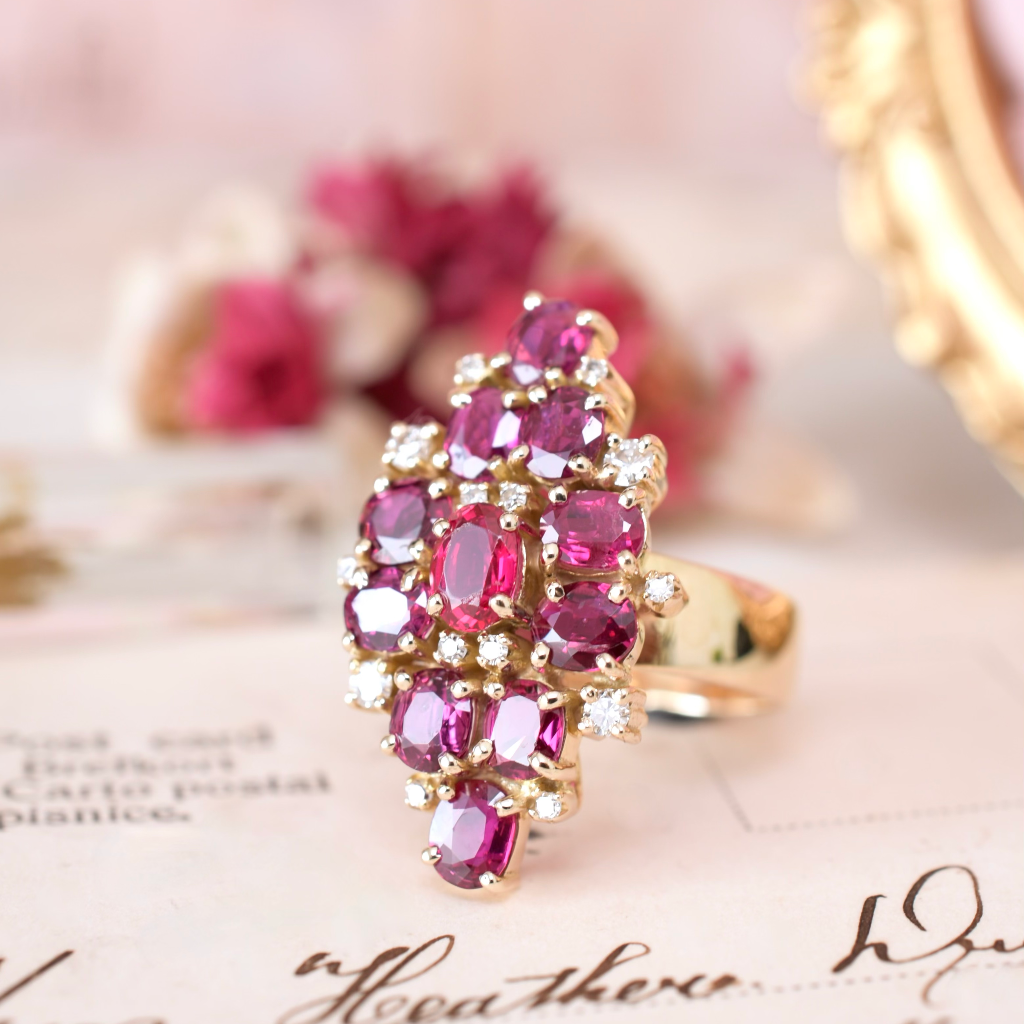 Contemporary 14ct Yellow Gold Ruby And Diamond Cocktail Ring Independe