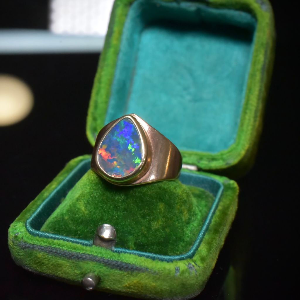 Vintage 9ct Rose Gold Pear-Shape Opal Doublet Ring
