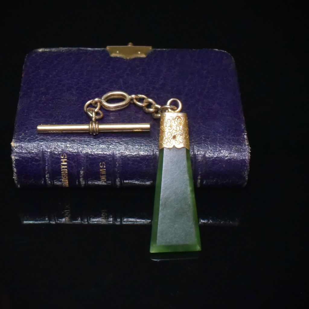 Antique Edwardian 15ct Rose Gold And Nephrite Jade Sliding Watch Fob Pendant Circa 1910