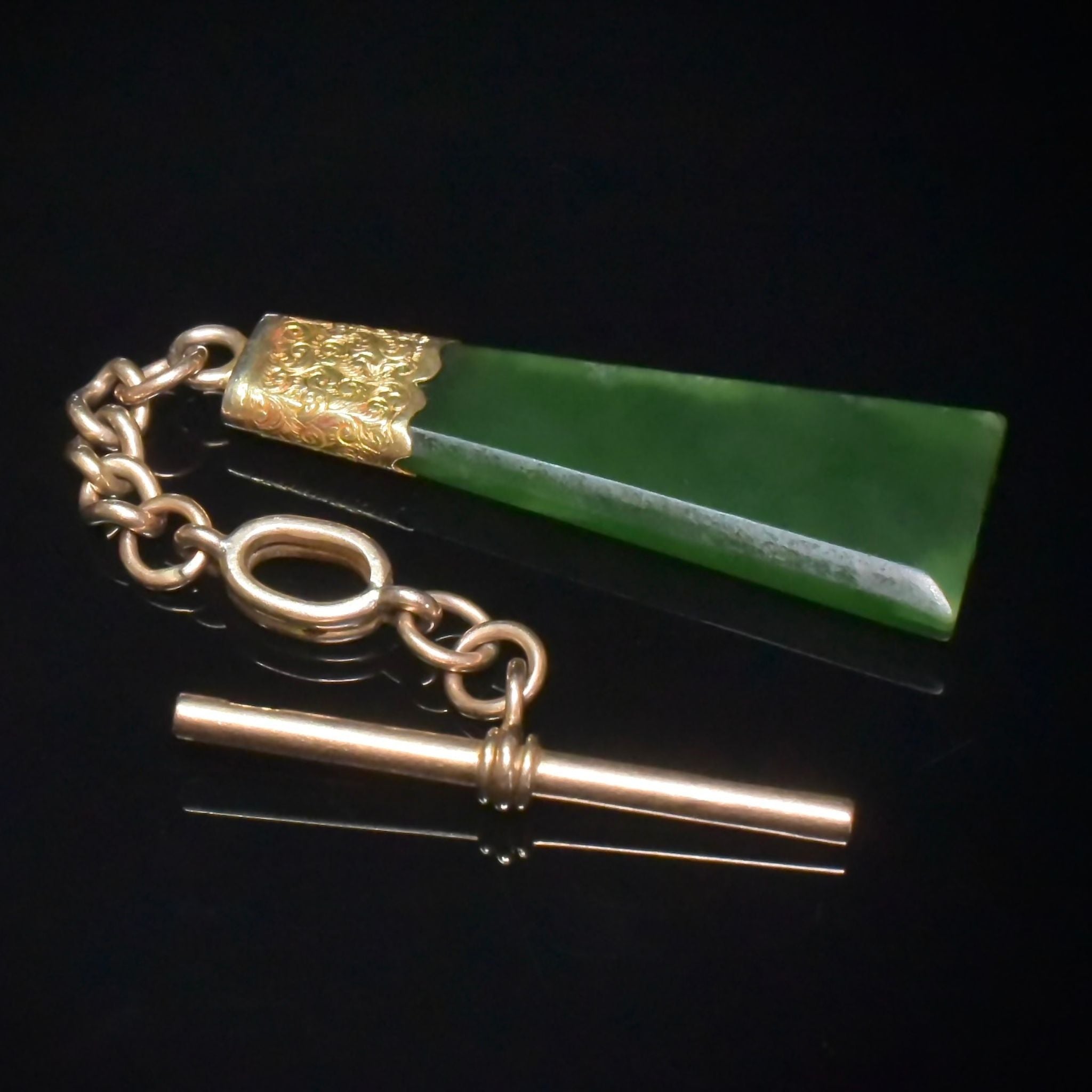 Antique Edwardian 15ct Rose Gold And Nephrite Jade Sliding Watch Fob Pendant Circa 1910