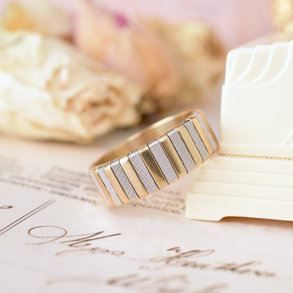 Modern Two Tone Yellow And White Gold Wide Ring