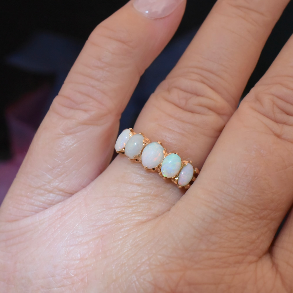 Antique Australian 15ct Rose Gold Solid Opal Half-Hoop Ring Cira 1905