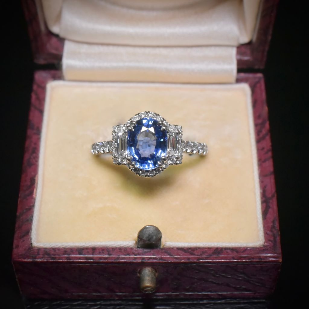 Superb Australian Platinum And Natural Ceylon Sapphire Diamond Ring RRP $8,150 AUD By Paul Bram, Melbourne