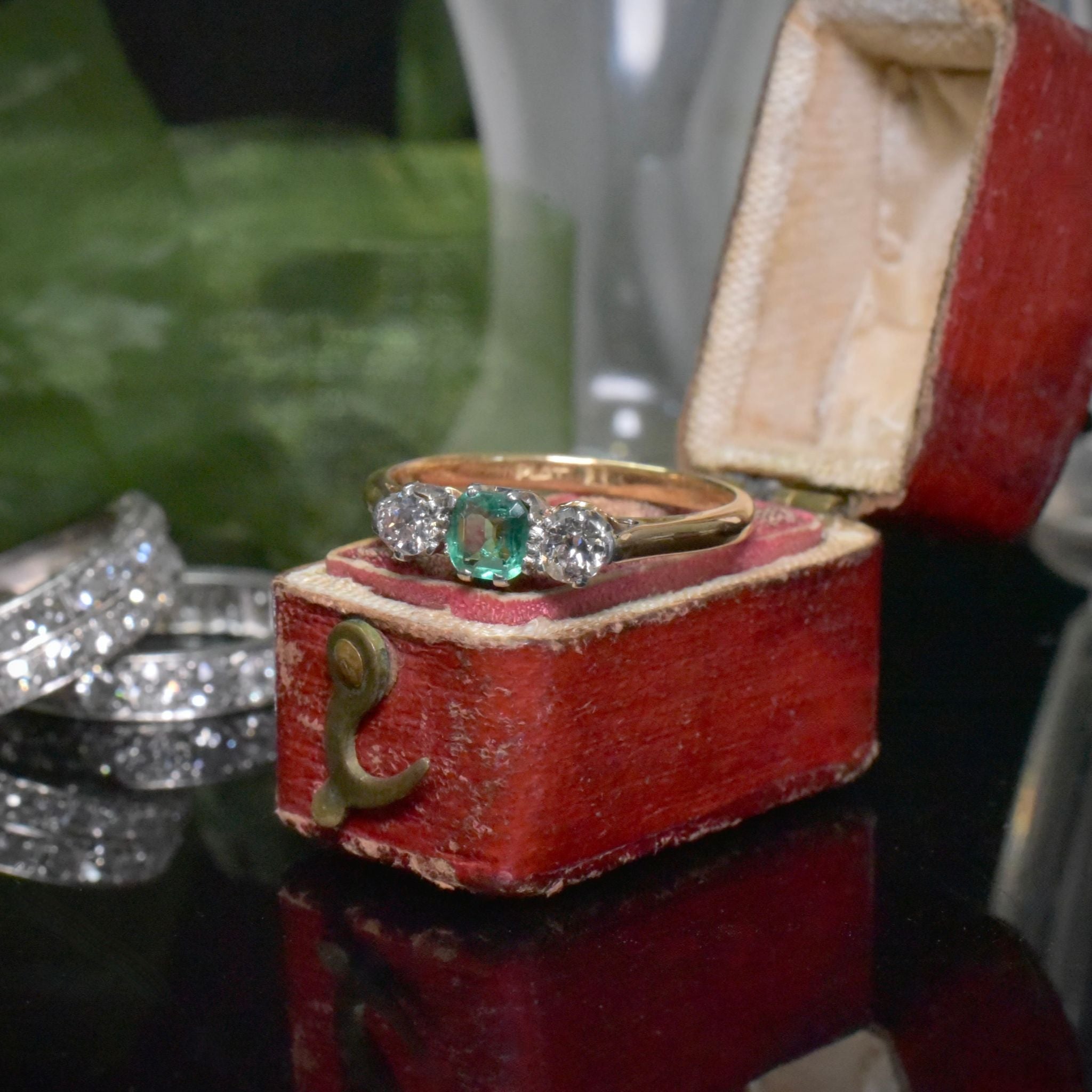 Antique Art Deco 18ct Gold And Platinum Emerald And Diamond Ring Circa 1930