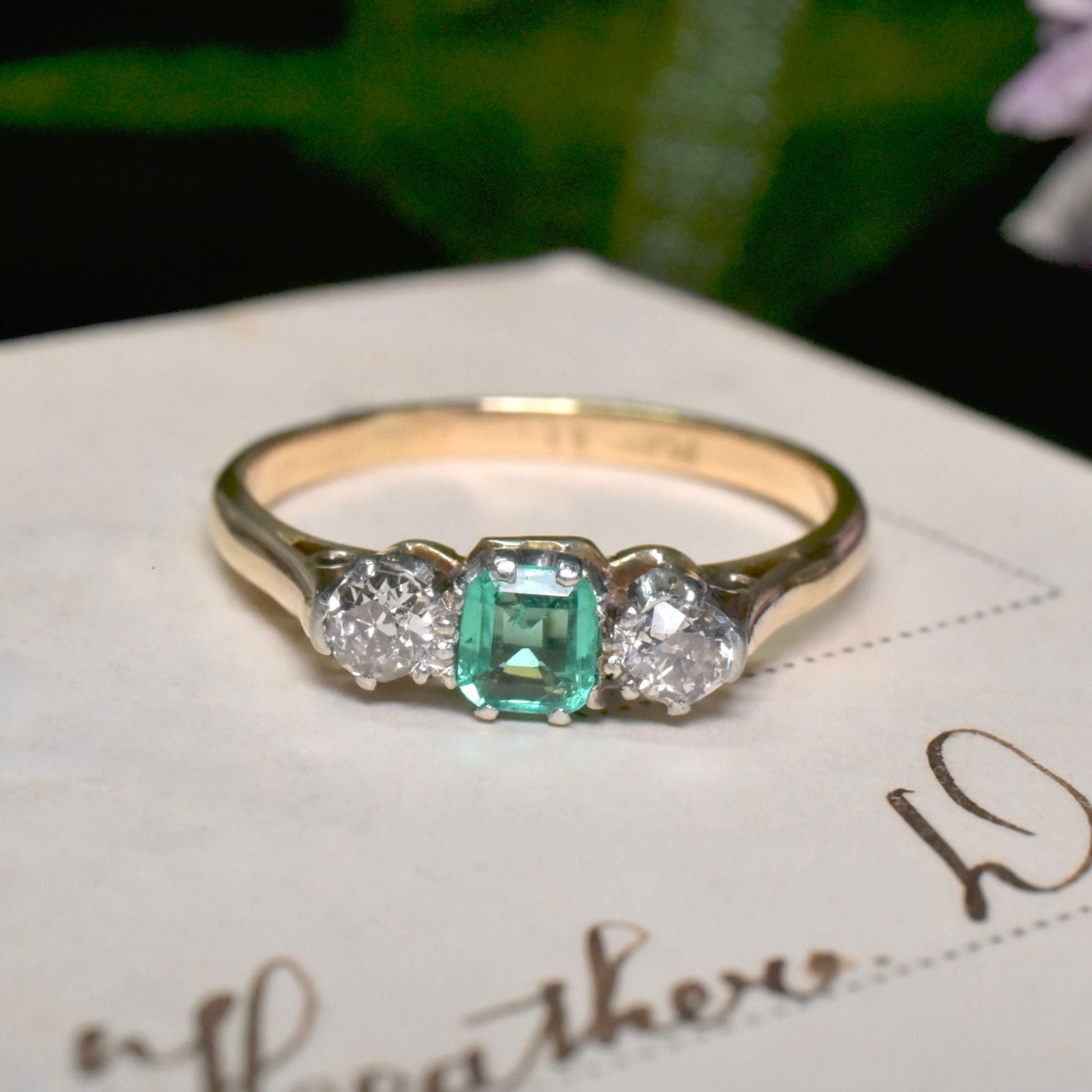 Antique Art Deco 18ct Gold And Platinum Emerald And Diamond Ring Circa 1930