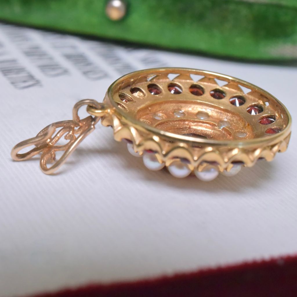 Vintage 9ct Yellow Gold Garnet And Pearl Pendant