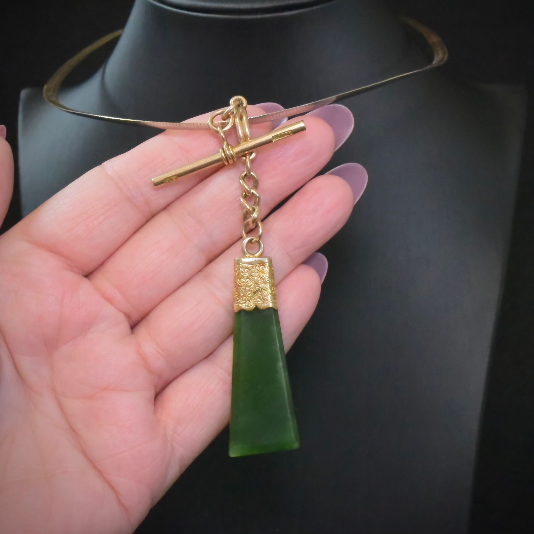 Antique Edwardian 15ct Rose Gold And Nephrite Jade Sliding Watch Fob Pendant Circa 1910