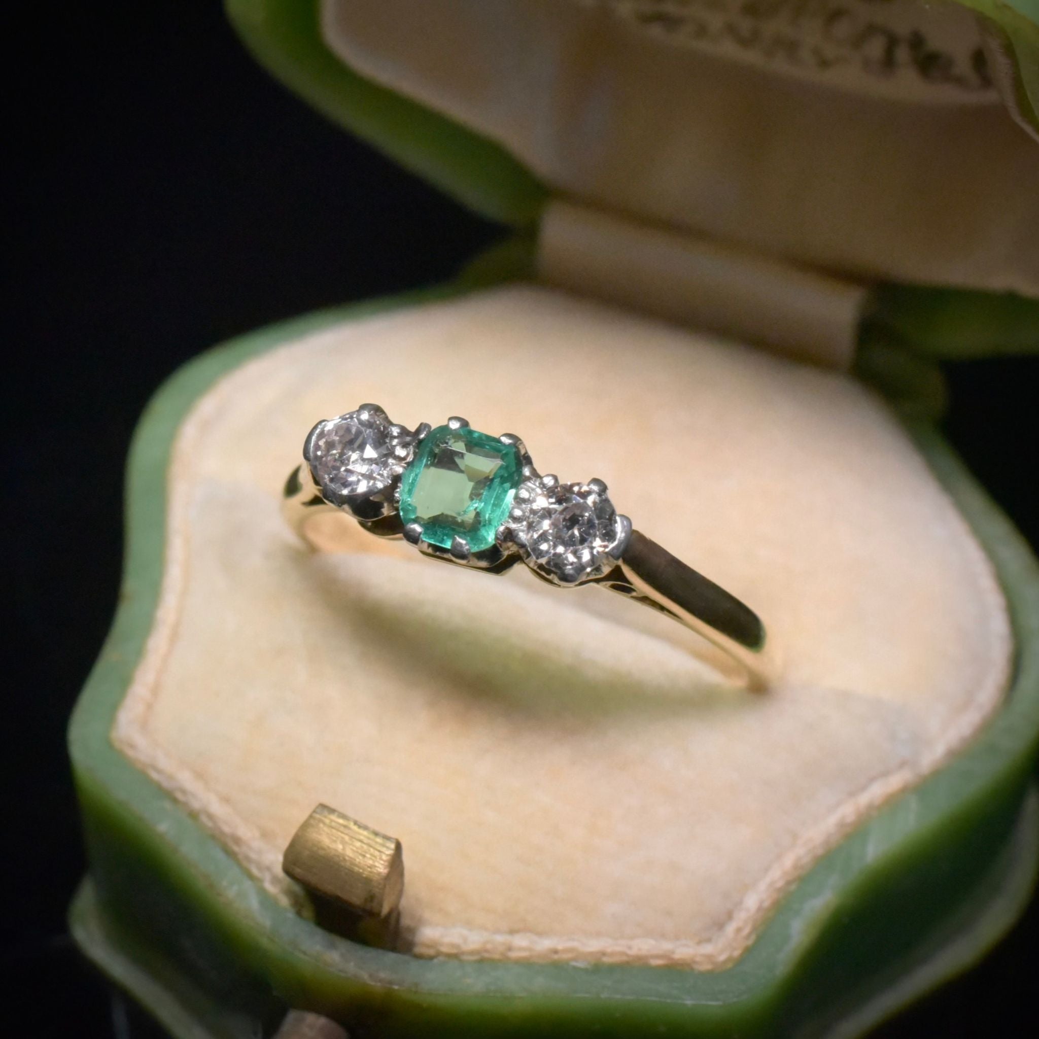 Antique Art Deco 18ct Gold And Platinum Emerald And Diamond Ring Circa 1930