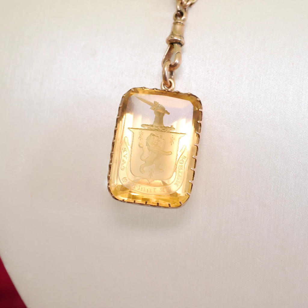 Antique Victorian 15ct Rose Gold Citrine Intaglio Pendant Circa 1880-90