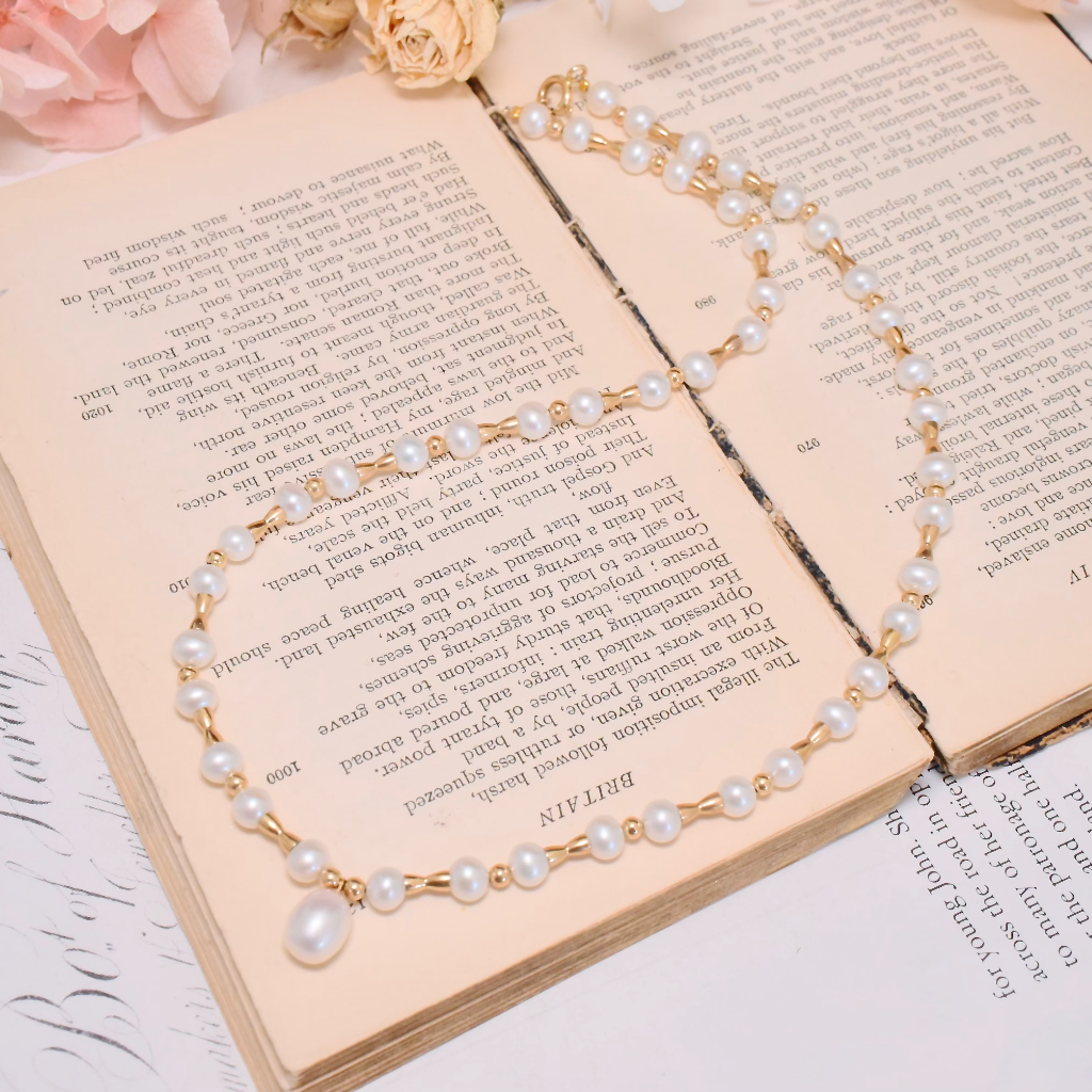 Modern 14ct Rose Gold And Freshwater Pearl Necklace