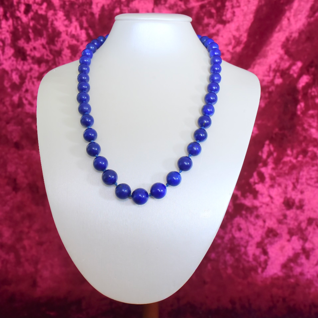 Estate 14ct Gold And Diamond Lapis Lazuli Bead Necklace