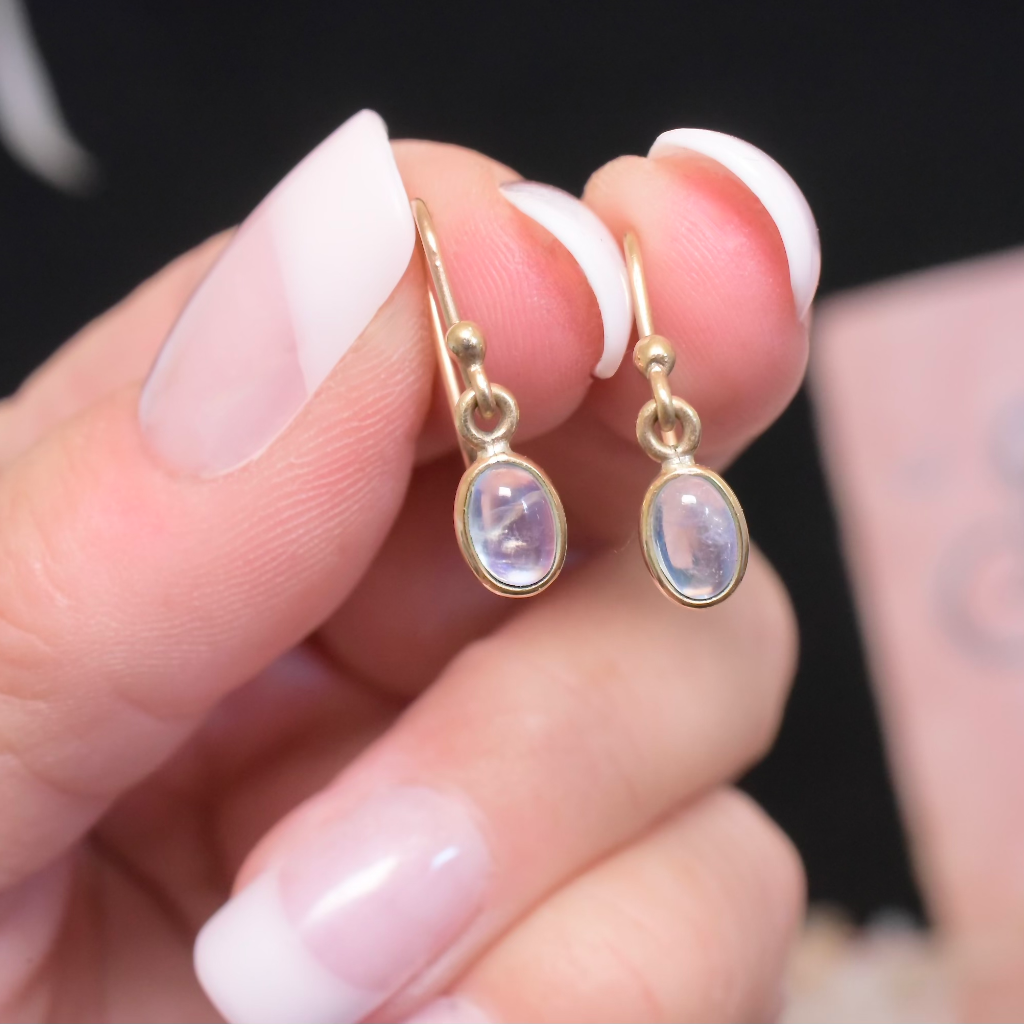 Modern 9ct Yellow Gold Moonstone Necklace And Earring Set