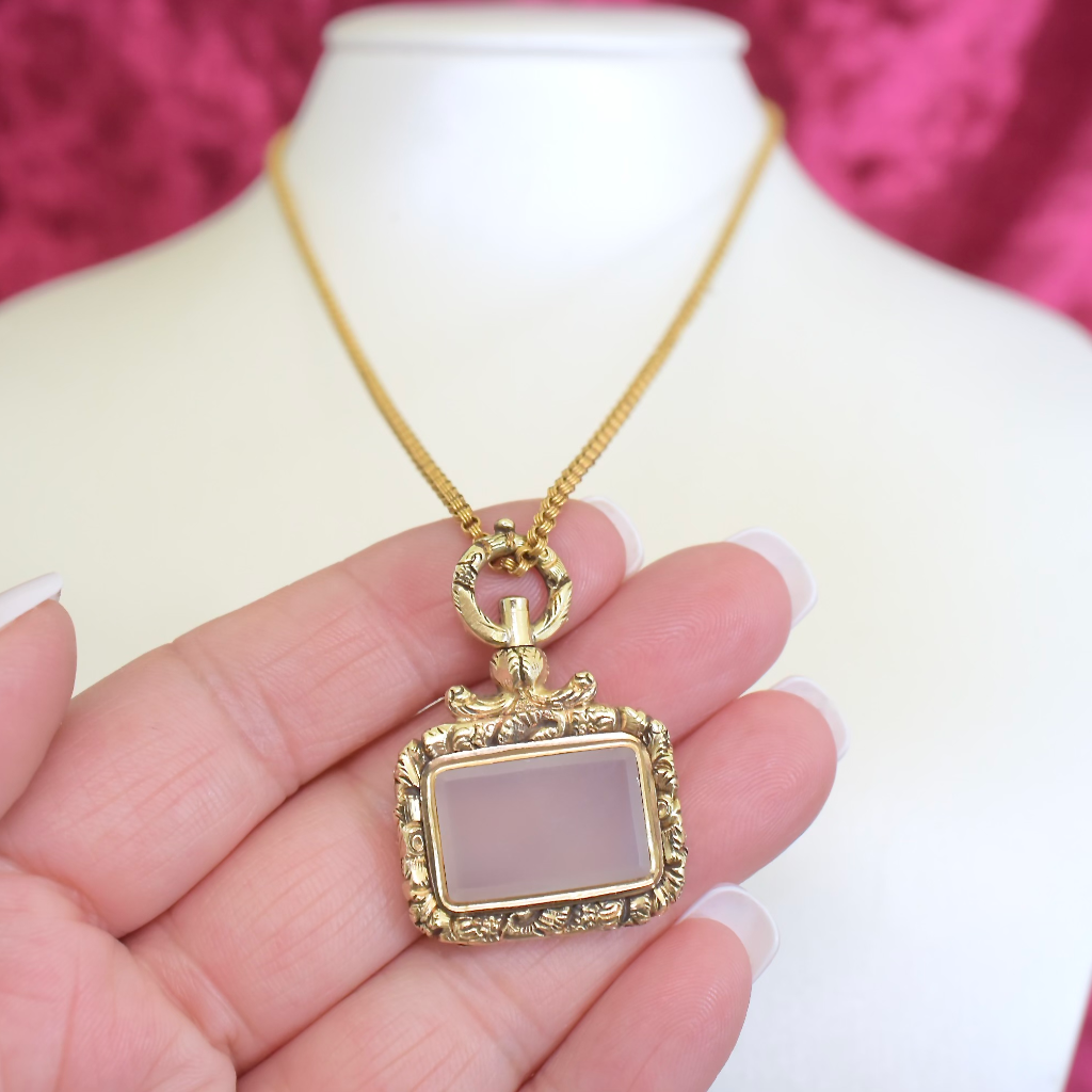 Antique Victorian *Gold Cased* Chalcedony Fob Pendant Circa 1890