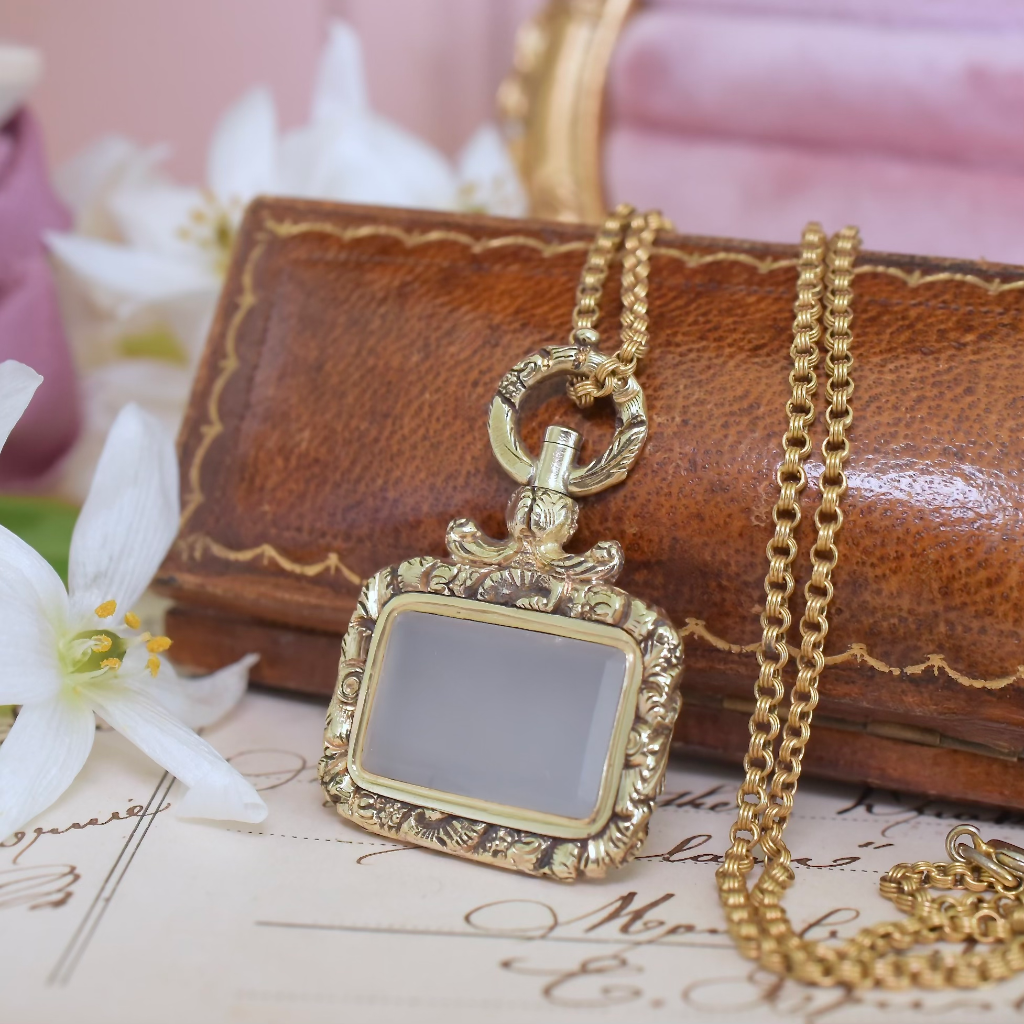 Antique Victorian *Gold Cased* Chalcedony Fob Pendant Circa 1890