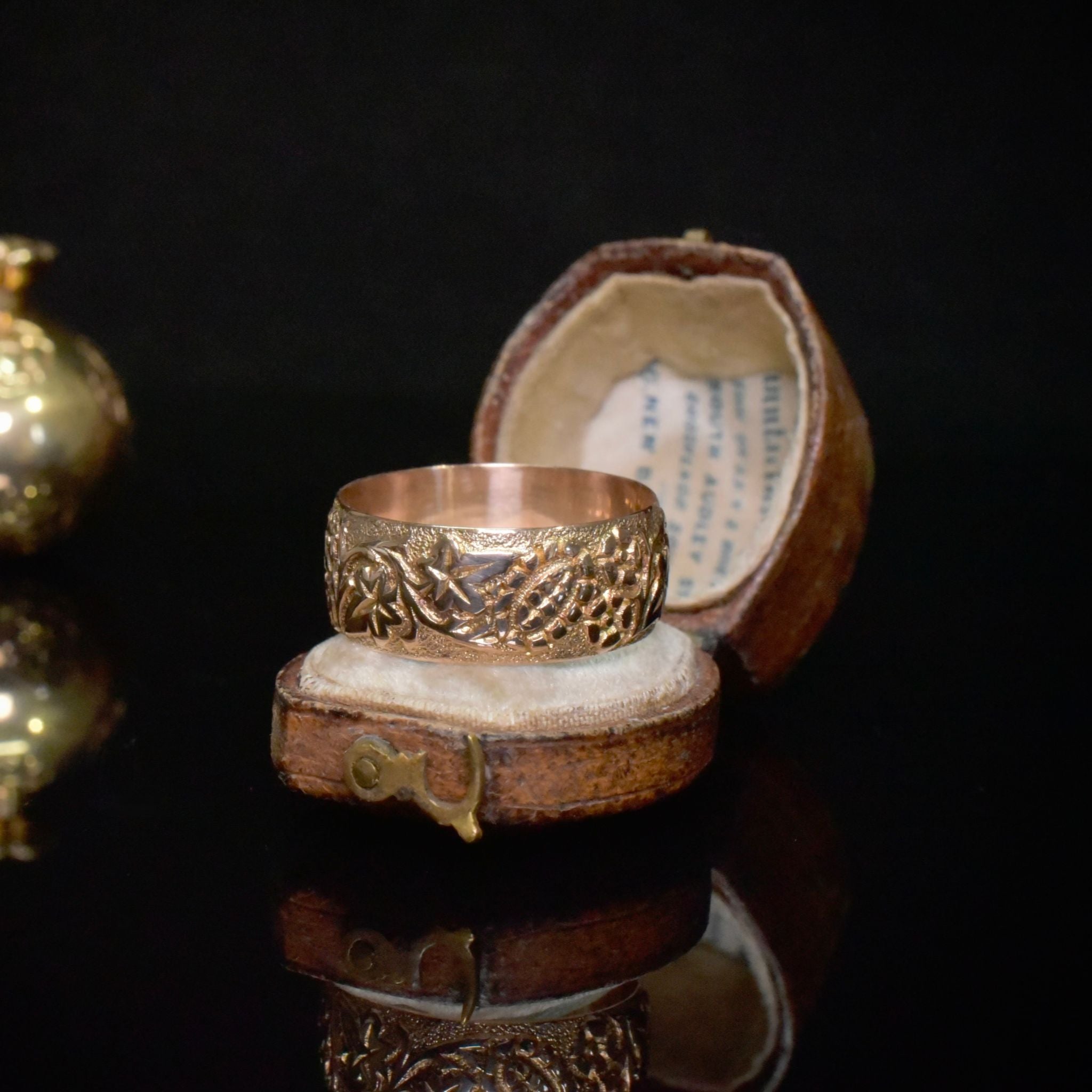 Stunning Antique Victorian/Edwardian 9ct Rose Gold Wide Floral Pattern Ring - Birmingham 1901