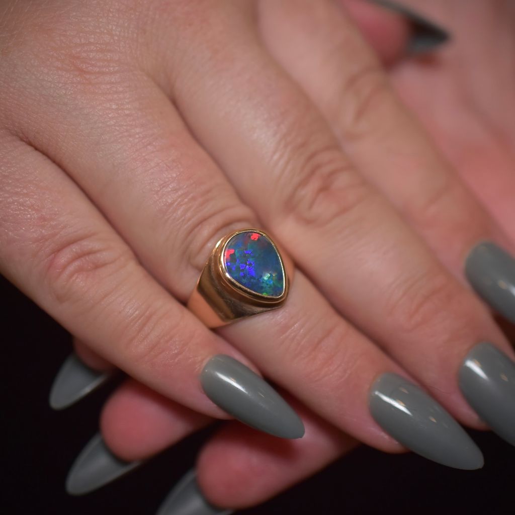 Vintage 9ct Rose Gold Pear-Shape Opal Doublet Ring