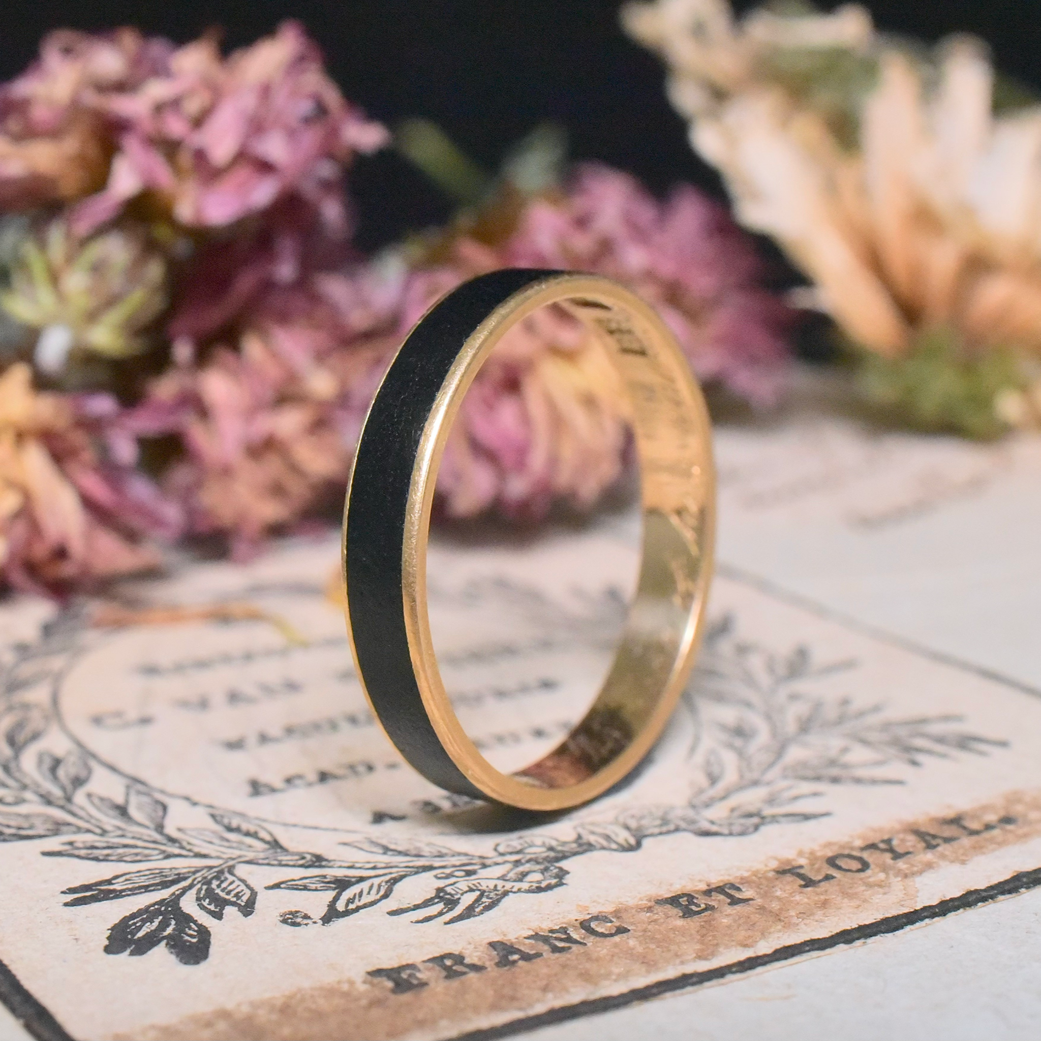 Antique Georgian 18ct Gold Enamel Mourning Ring - London 1826