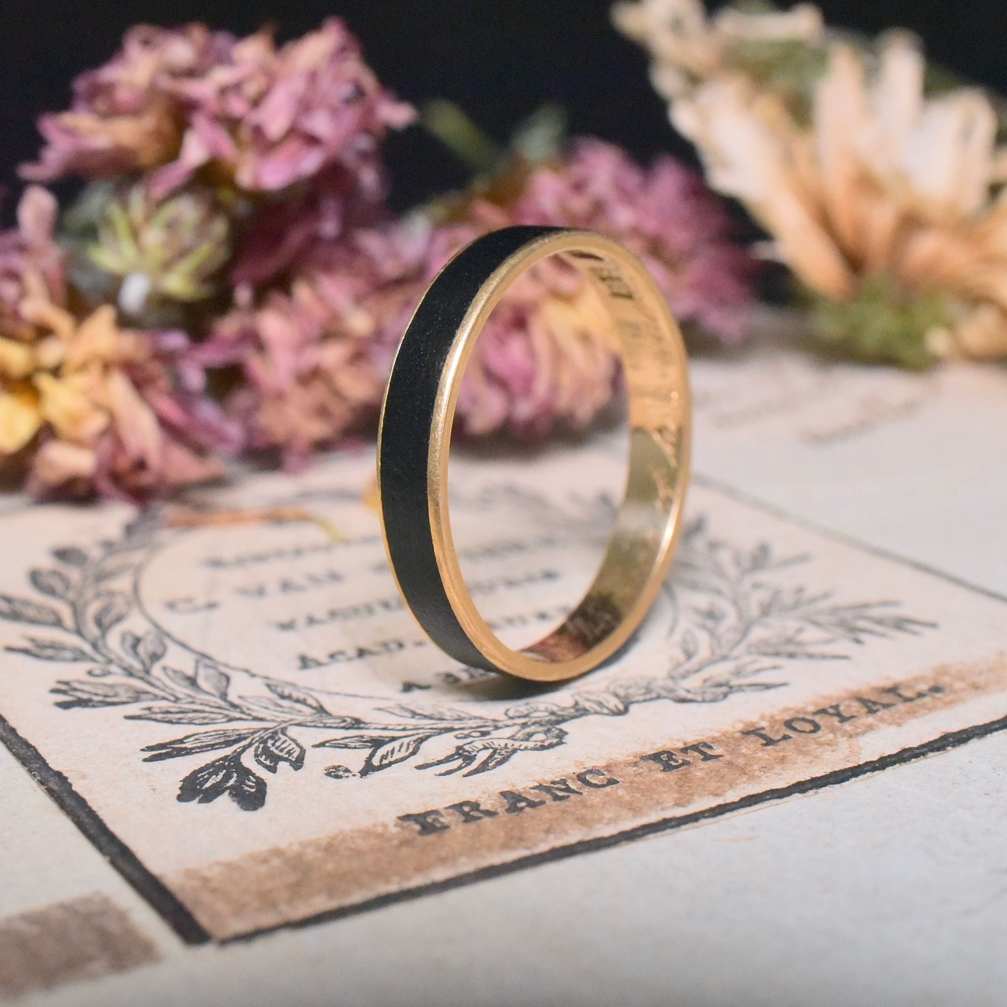 Antique Georgian 18ct Gold Enamel Mourning Ring - London 1826