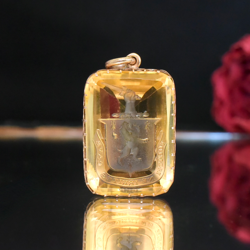 Antique Victorian 15ct Rose Gold Citrine Intaglio Pendant Circa 1880-90
