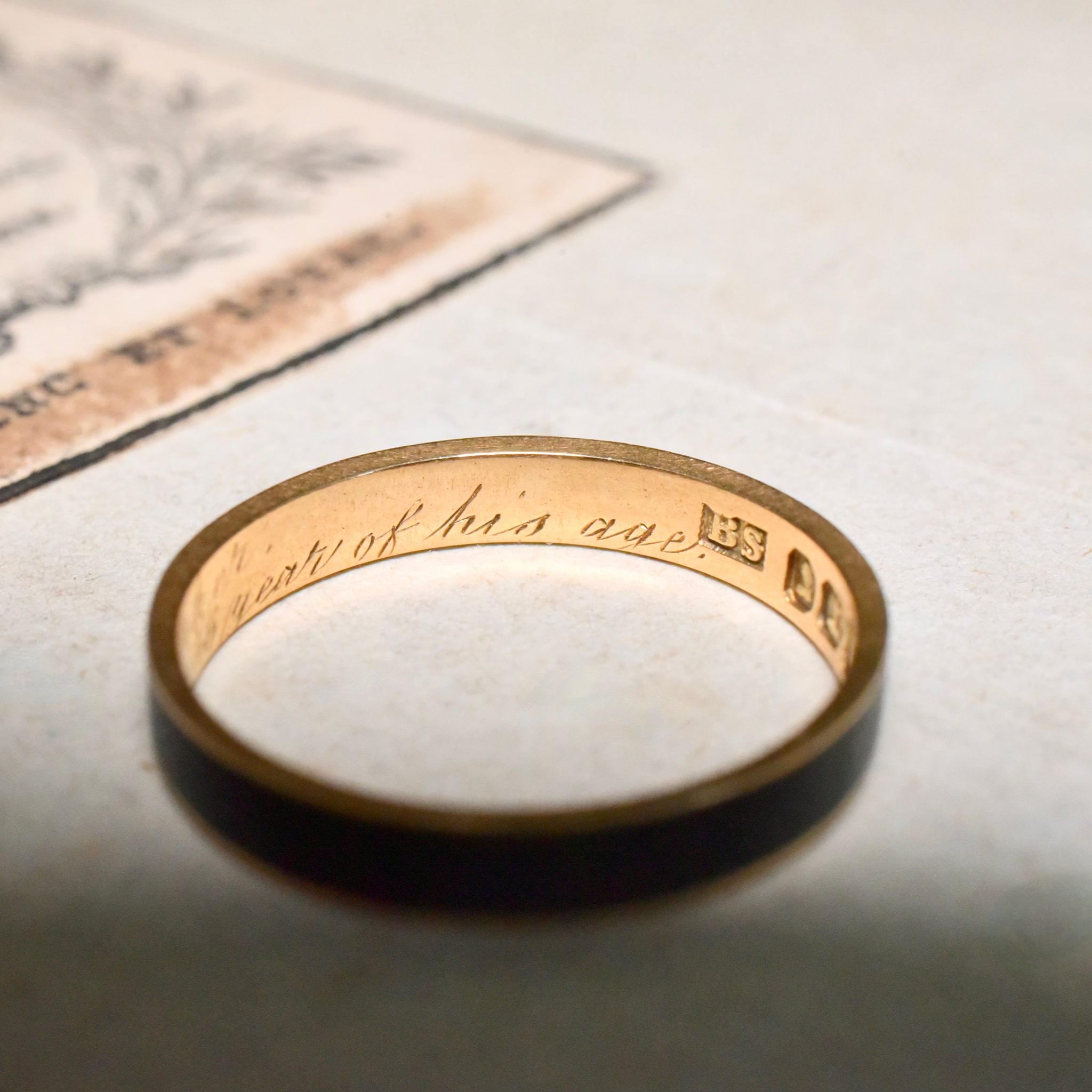 Antique Georgian 18ct Gold Enamel Mourning Ring - London 1826