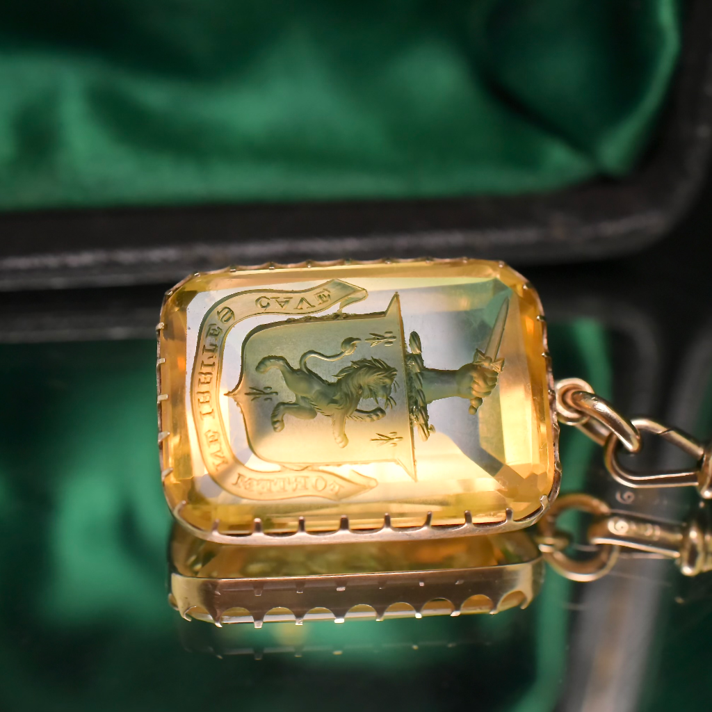 Antique Victorian 15ct Rose Gold Citrine Intaglio Pendant Circa 1880-90