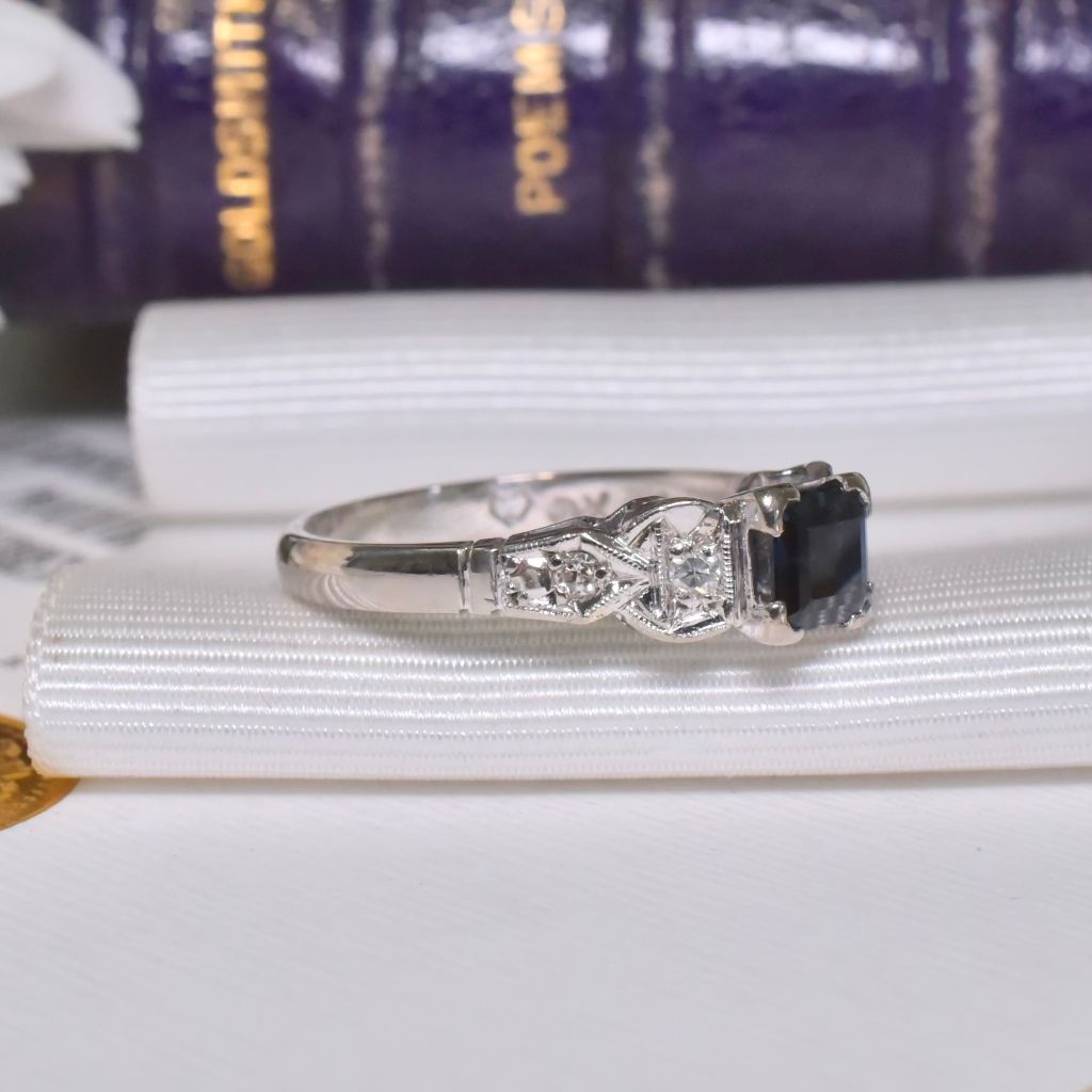 Vintage Australian 18ct White Gold Natural Sapphire And Diamond Ring