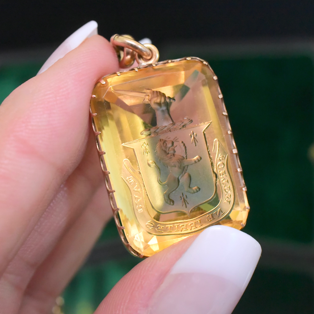 Antique Victorian 15ct Rose Gold Citrine Intaglio Pendant Circa 1880-90